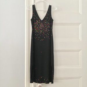 Vintage BCBG Women's Black Sleeveless Party Dress with Confetti Print XS